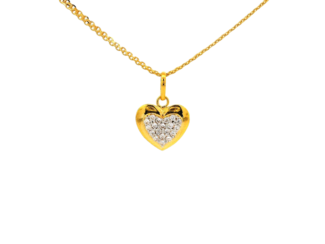 22k Gold Heart-Shaped Jewelry Set with Earrings, Pendant, and Ring