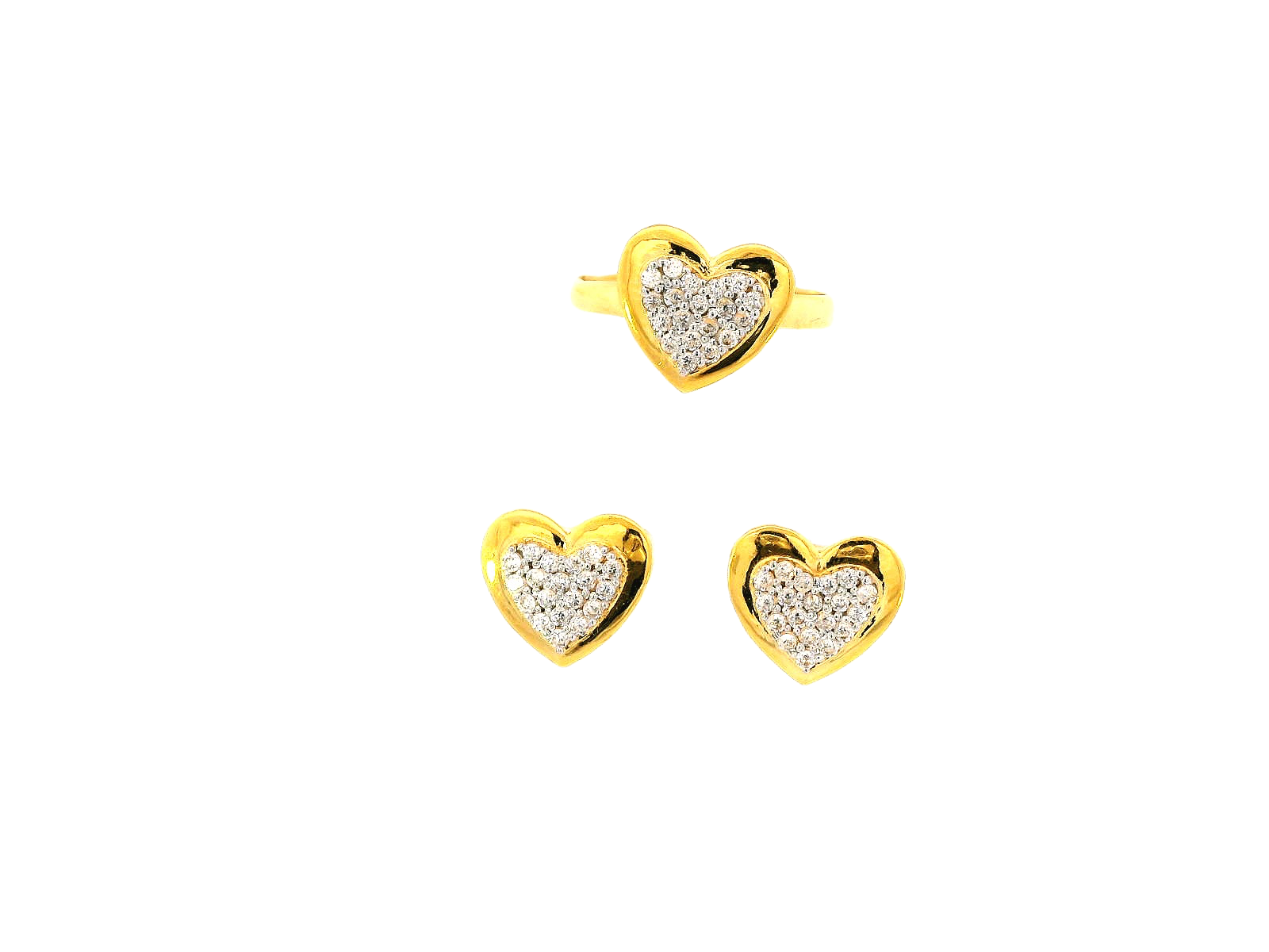 22k Gold Heart-Shaped Jewelry Set with Earrings, Pendant, and Ring