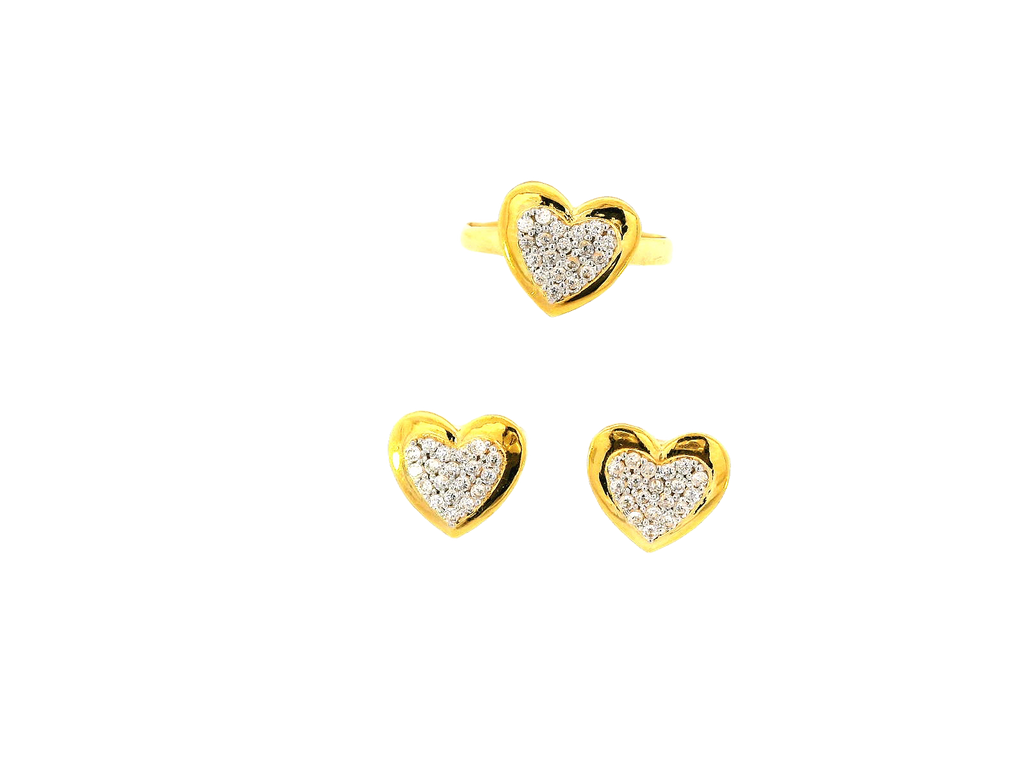22k Gold Heart-Shaped Jewelry Set with Earrings, Pendant, and Ring