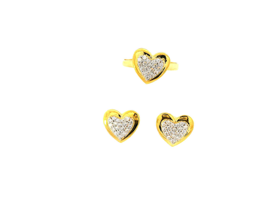 22k Gold Heart-Shaped Jewelry Set with Earrings, Pendant, and Ring