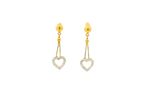 22k Gold Heart Hanging Earrings with Cubic Zirconia