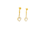 22k Gold Heart Hanging Earrings with Cubic Zirconia
