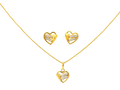22k Gold Heart Pendant and Earring Set with Cubic Zirconia