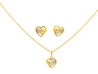 22k Gold Heart Pendant and Earring Set with Cubic Zirconia