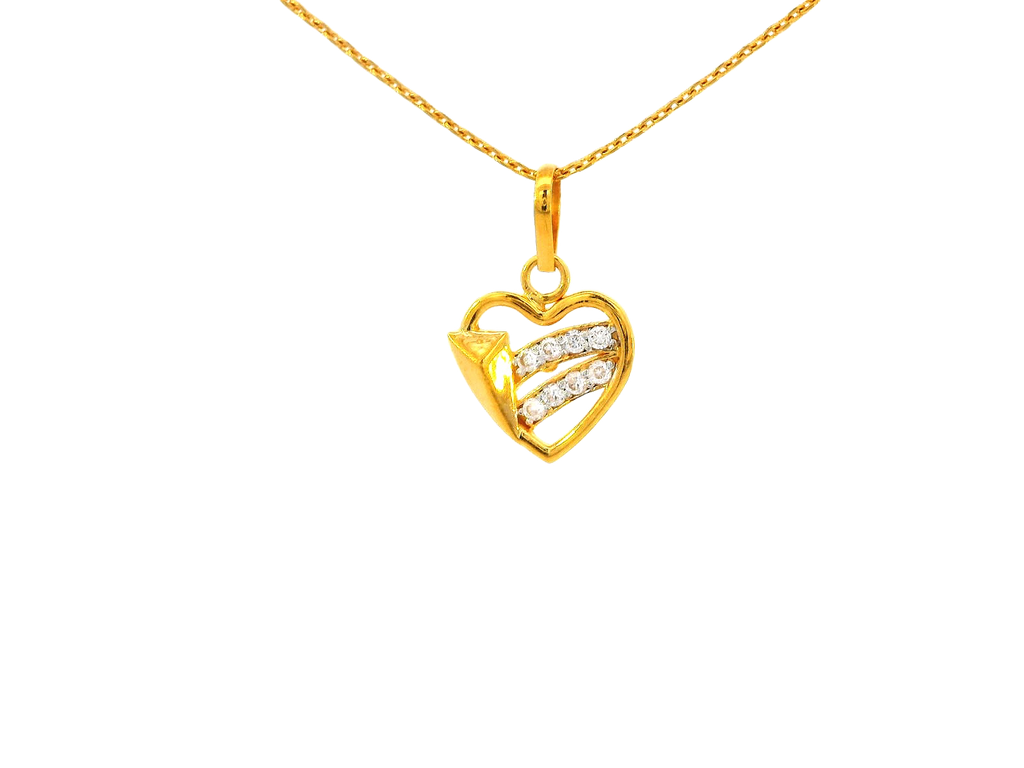 22k Gold Heart Pendant and Earring Set with Cubic Zirconia