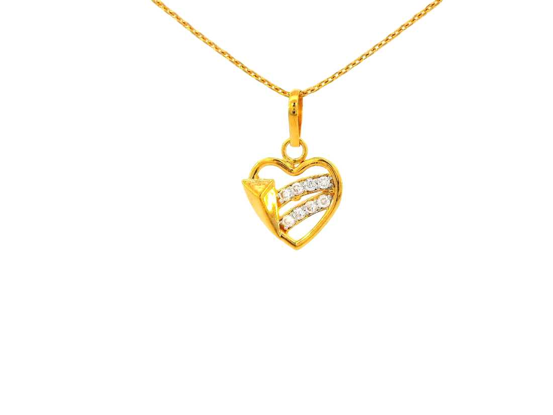 22k Gold Heart Pendant and Earring Set with Cubic Zirconia