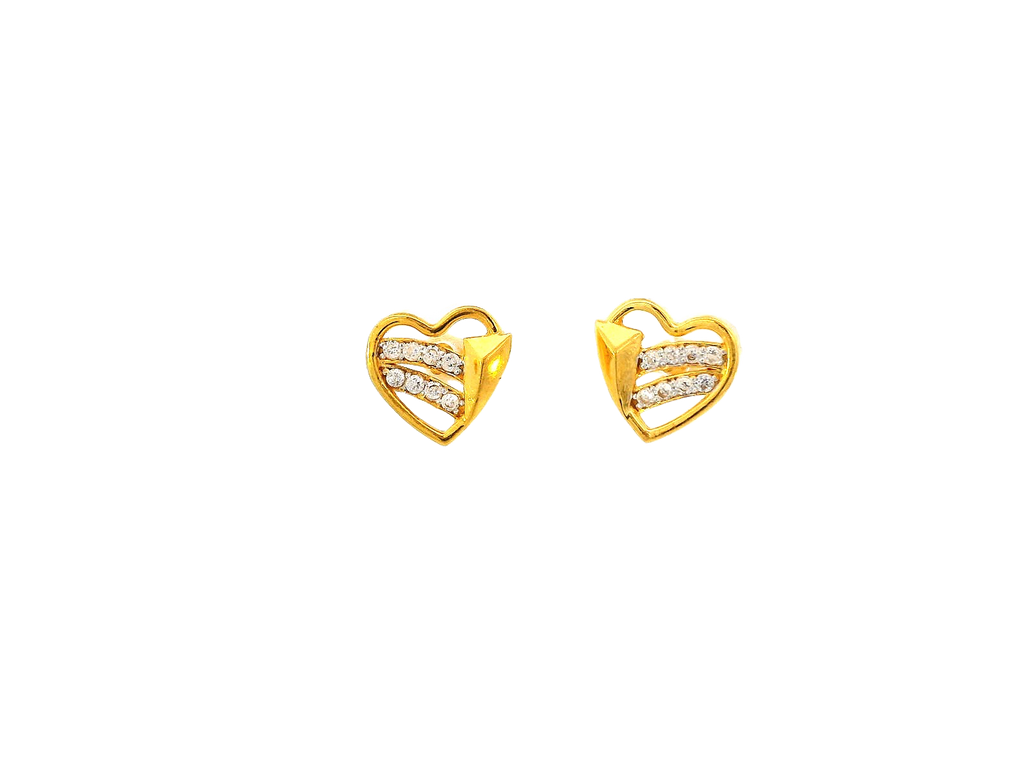 22k Gold Heart Pendant and Earring Set with Cubic Zirconia