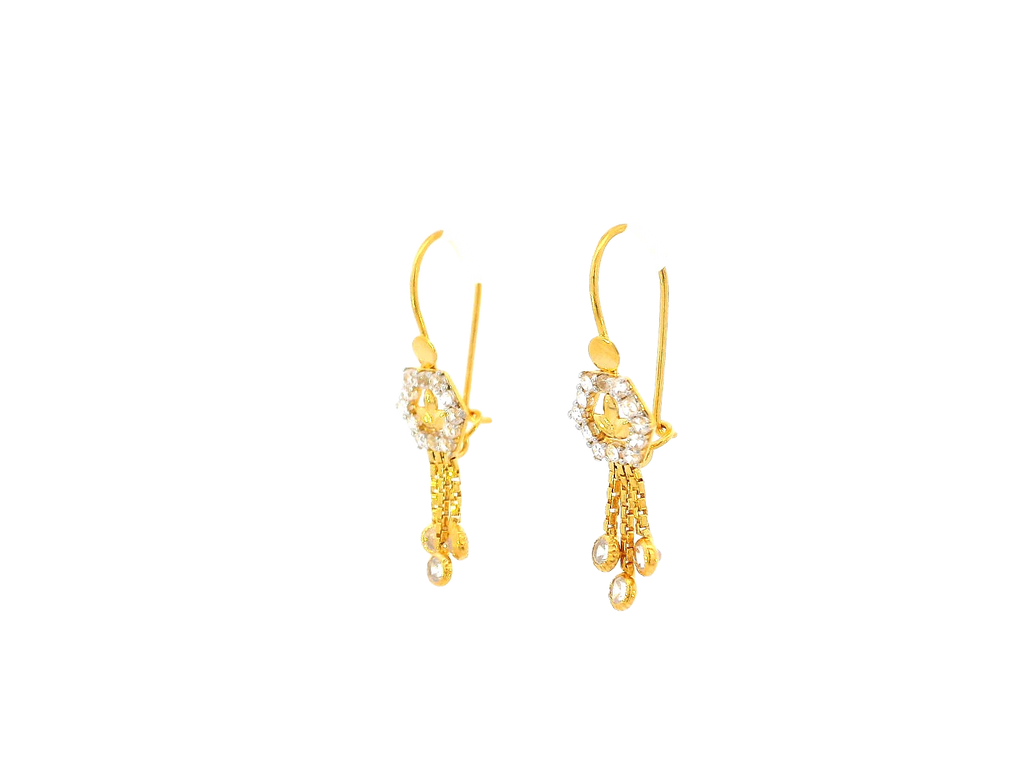 22k Gold Hexagonal Hanging Earrings with Cubic Zirconia