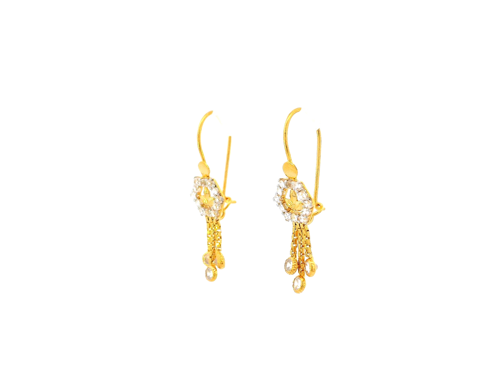 22k Gold Hexagonal Hanging Earrings with Cubic Zirconia