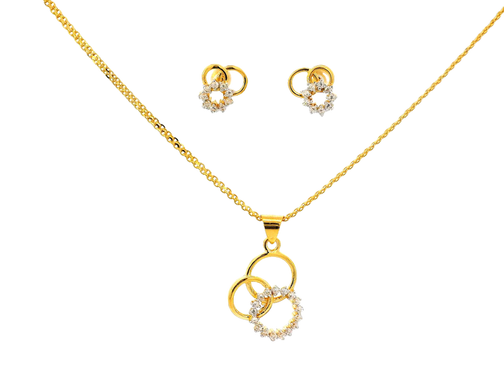 22k Gold Interlocking Design Jewelry Set with Earrings and Pendant