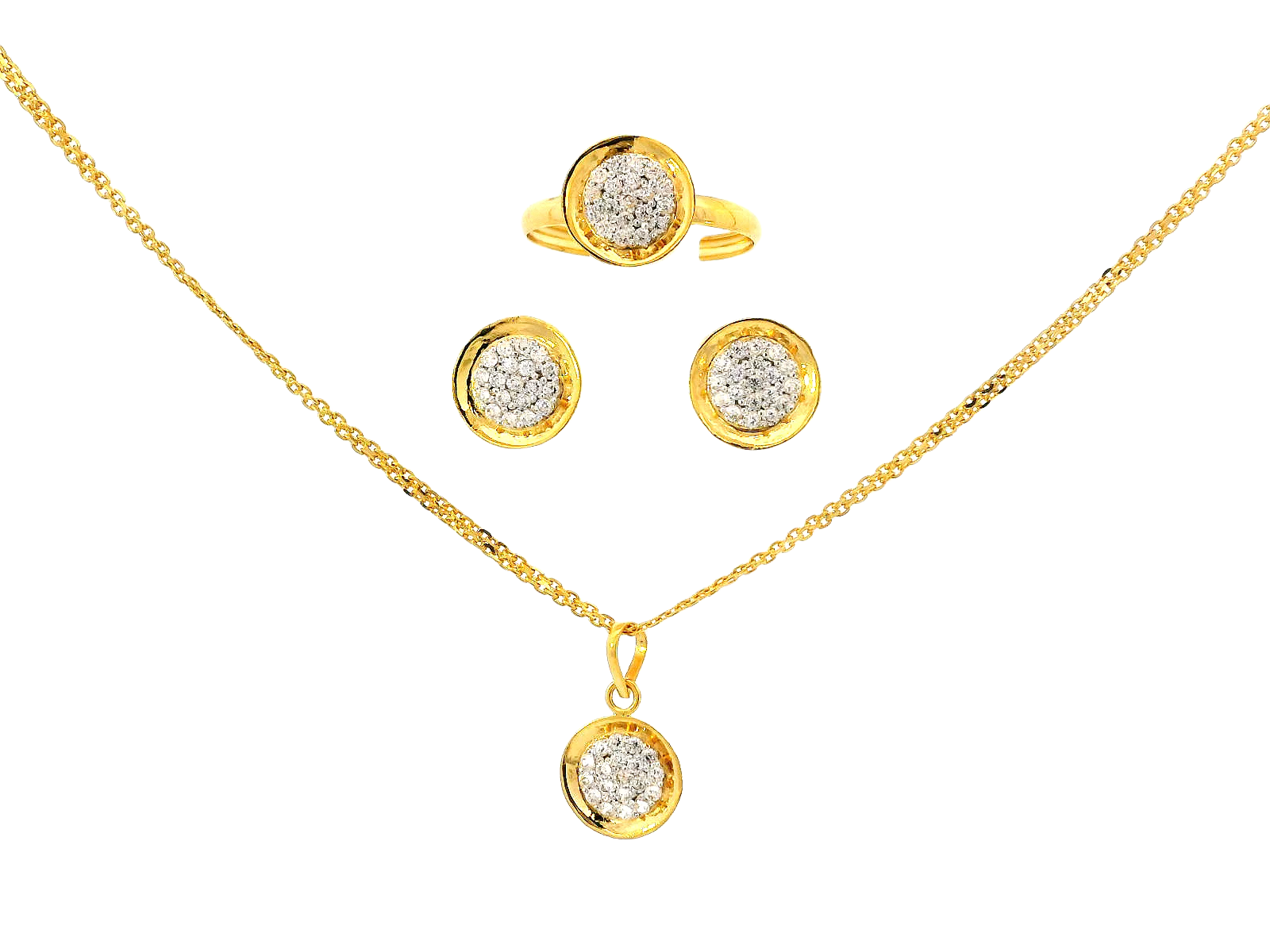 22k Gold Jewelry Set with Stud Earrings, Pendant, and Ring