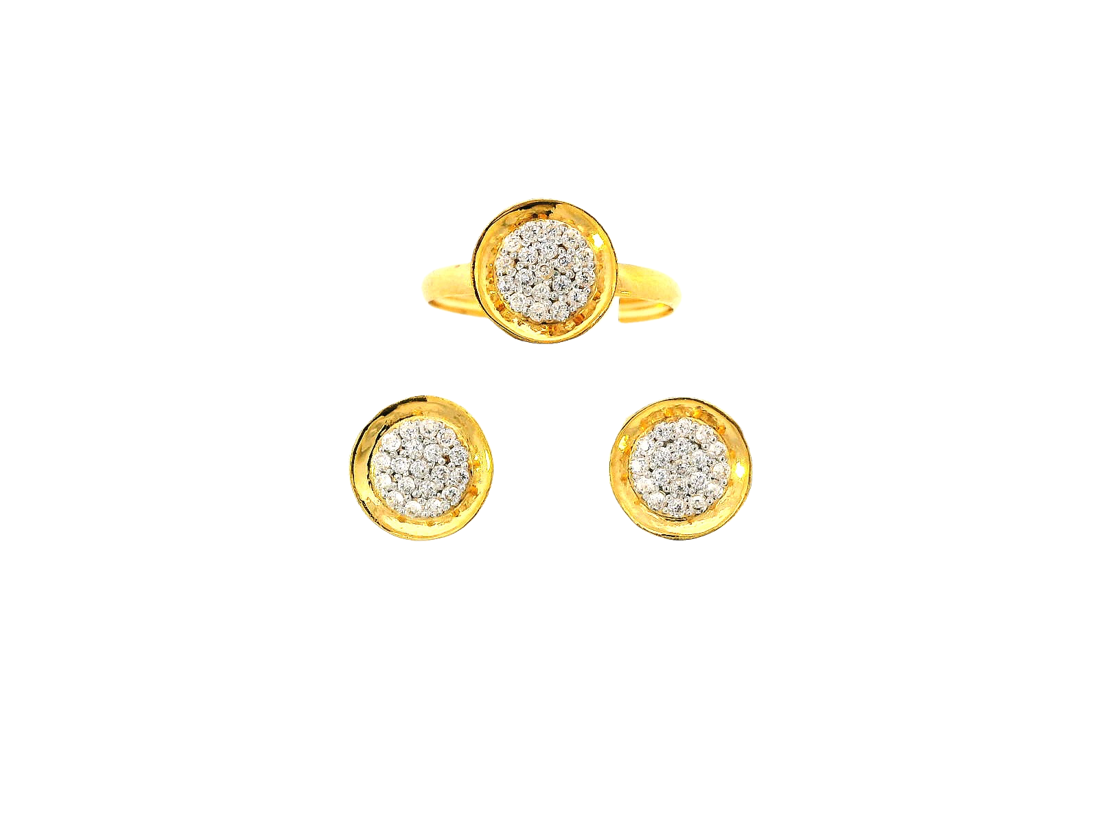 22k Gold Jewelry Set with Stud Earrings, Pendant, and Ring