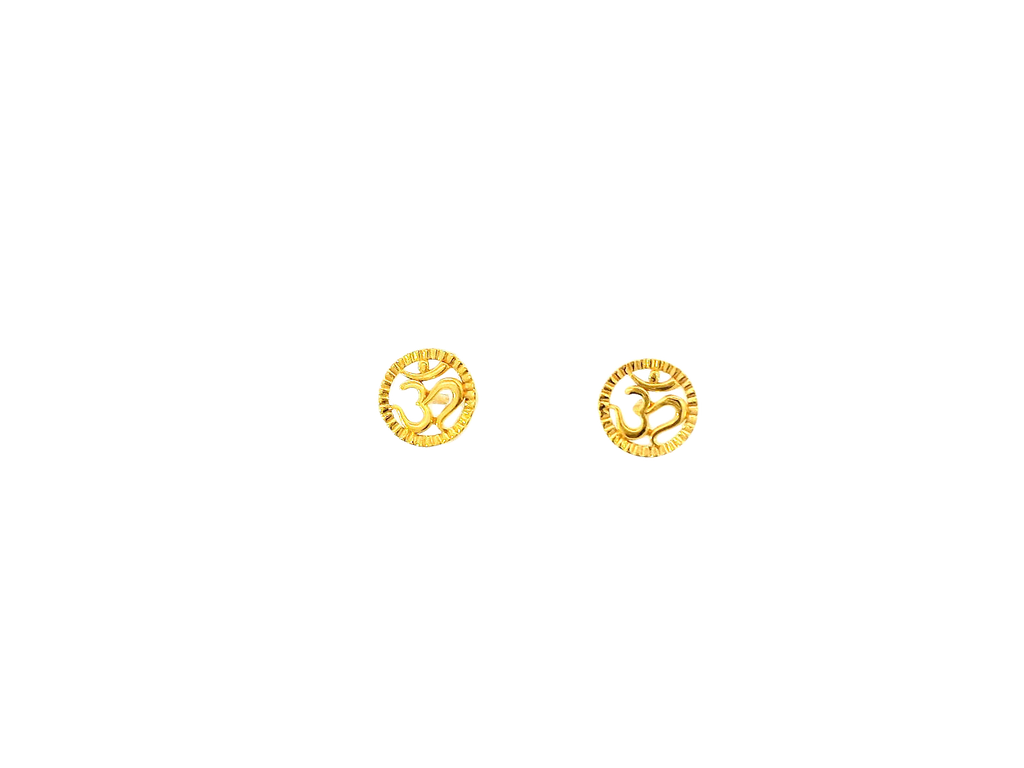 22k Gold "Om" Stud Earrings with Cubic Zirconia