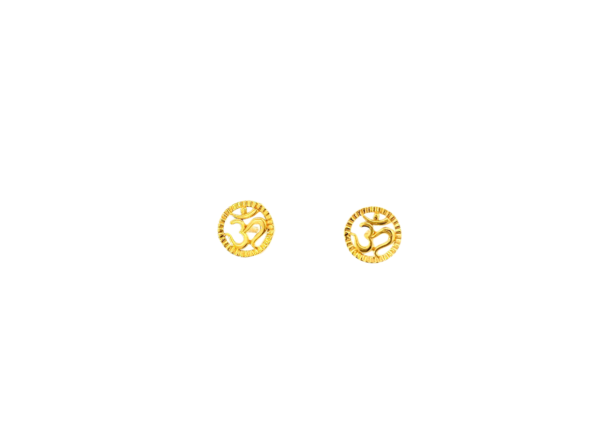 22k Gold "Om" Stud Earrings with Cubic Zirconia
