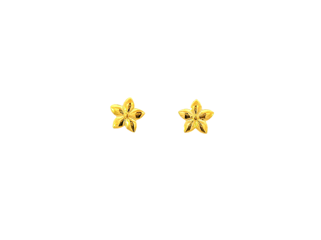 22k Gold Polished Yellow Finish Floral Stud Earrings with Cubic Zirconia