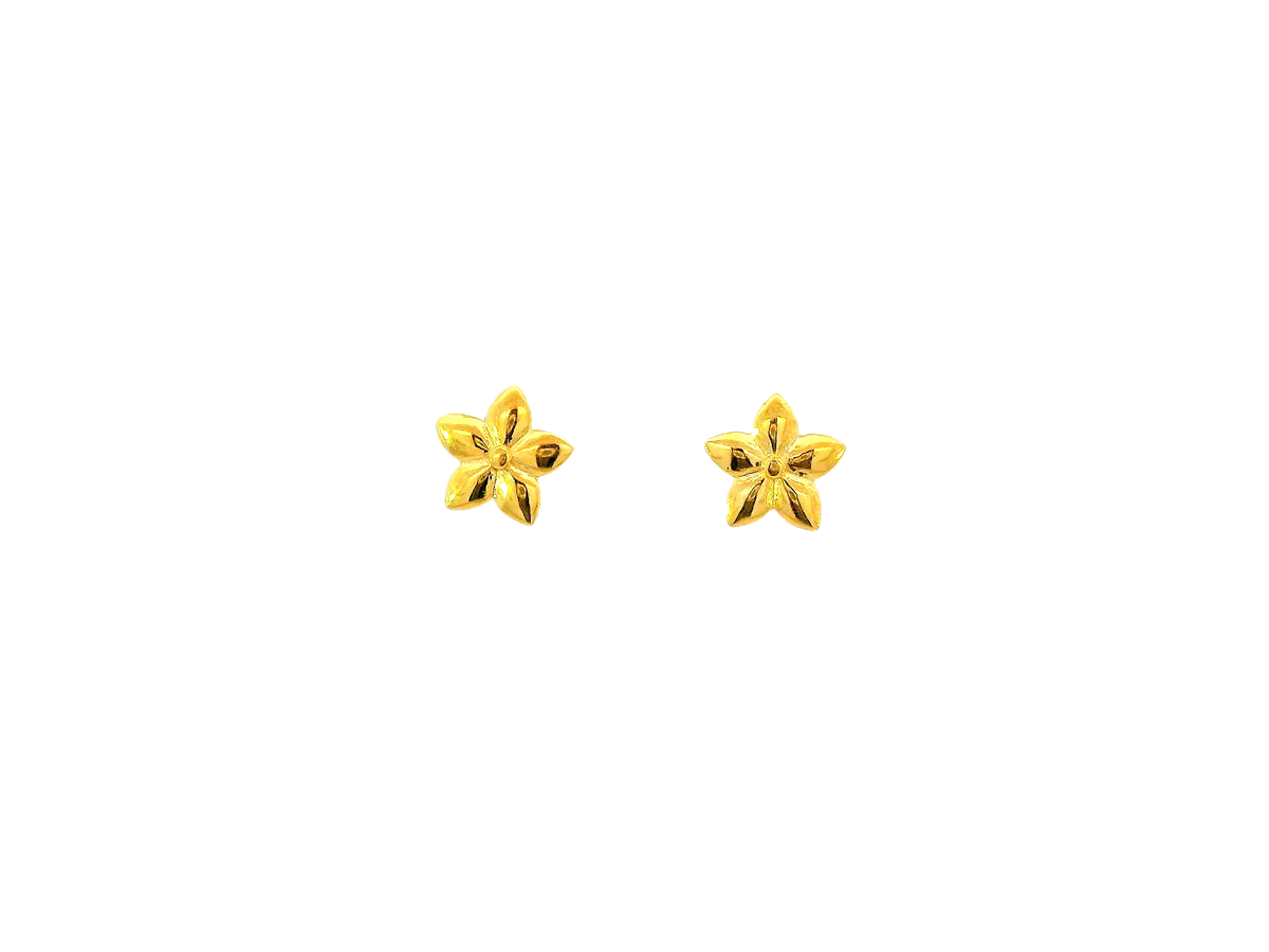 22k Gold Polished Yellow Finish Floral Stud Earrings with Cubic Zirconia