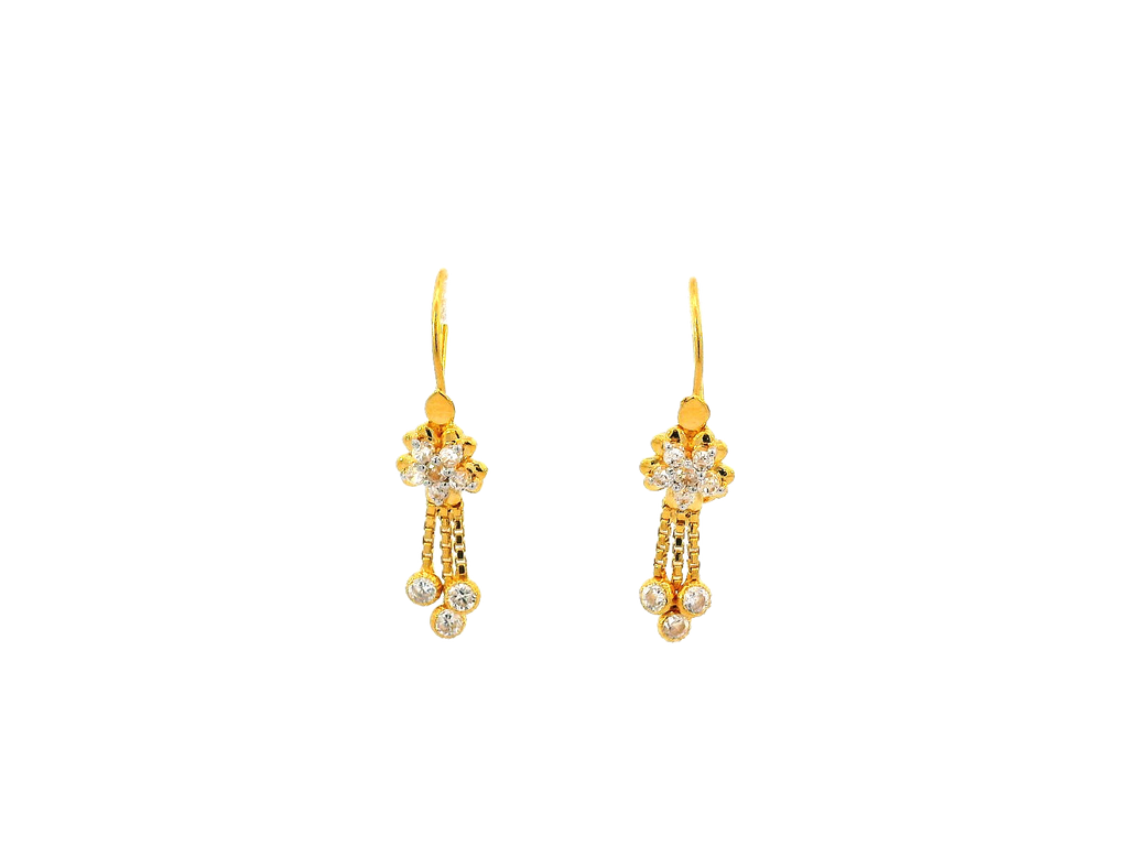 22k Gold Polished Yellow Finish Hanging Earrings with Cubic Zirconia