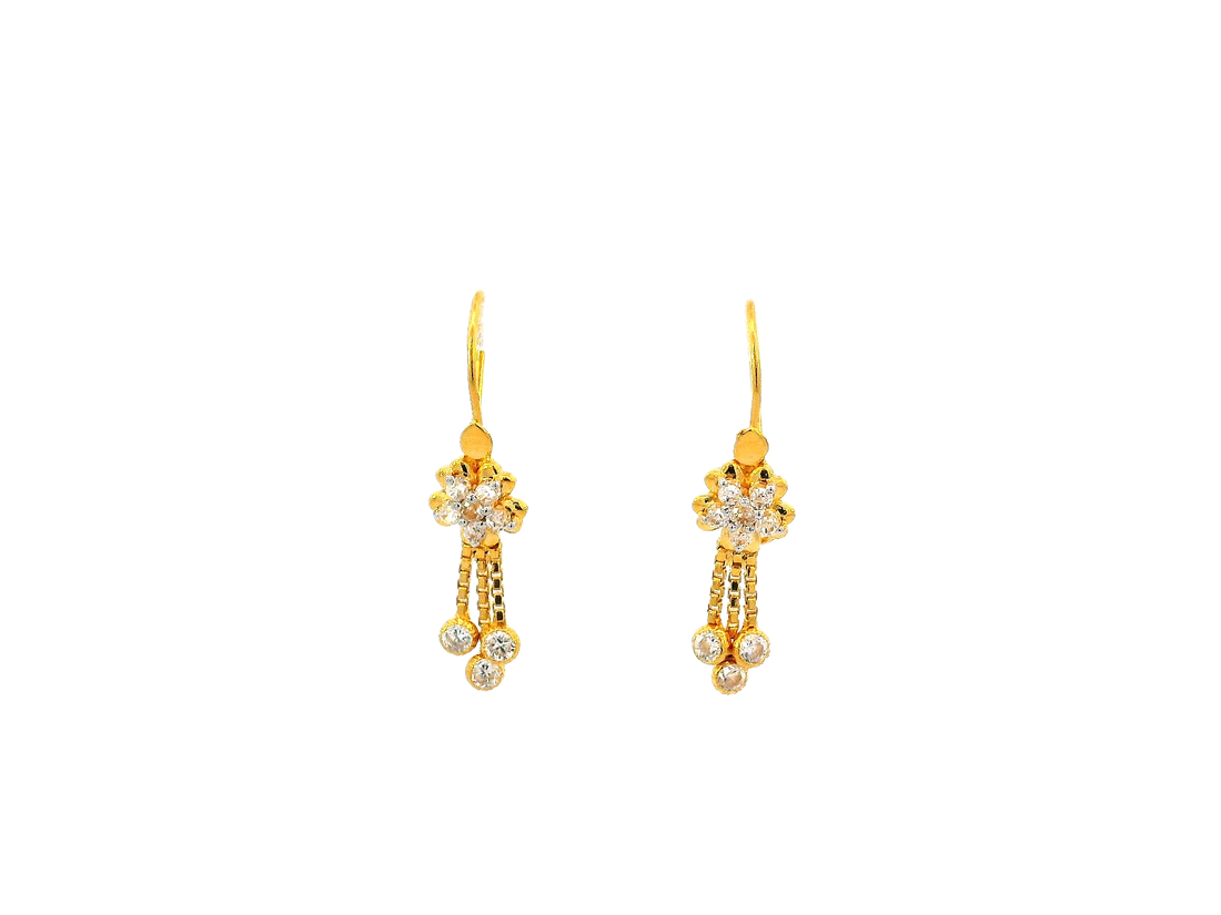 22k Gold Polished Yellow Finish Hanging Earrings with Cubic Zirconia
