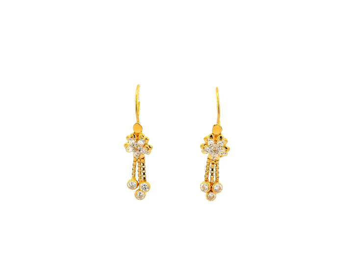 22k Gold Polished Yellow Finish Hanging Earrings with Cubic Zirconia