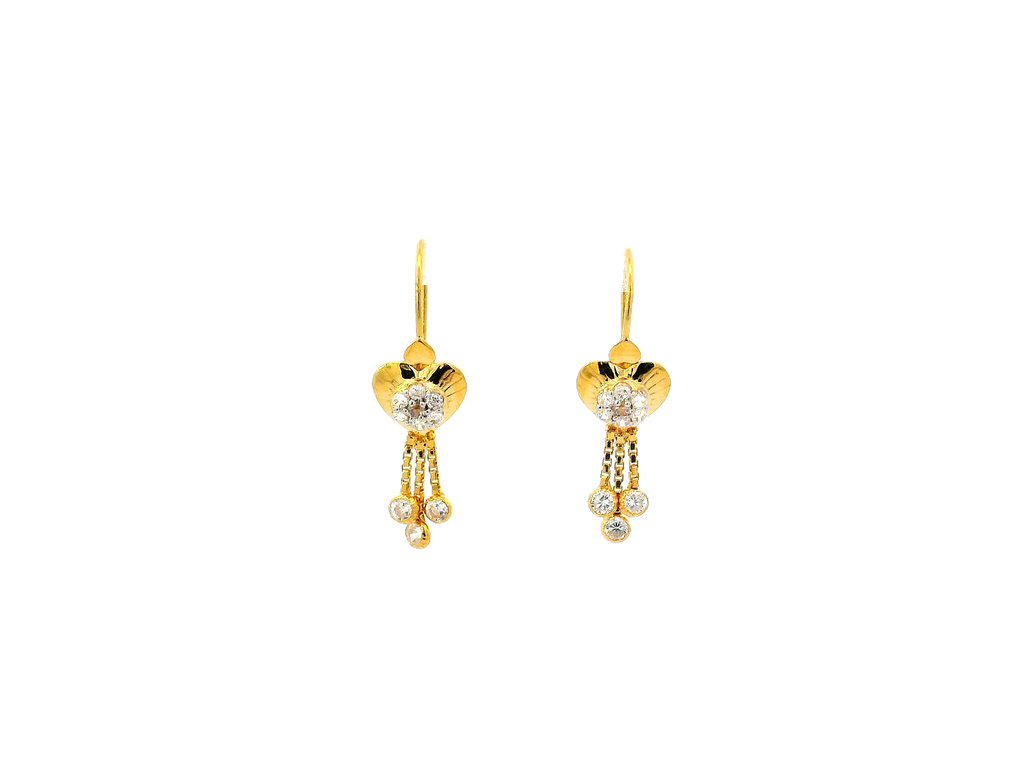 22k Gold Polished Yellow Finish Hanging Earrings with Cubic Zirconia