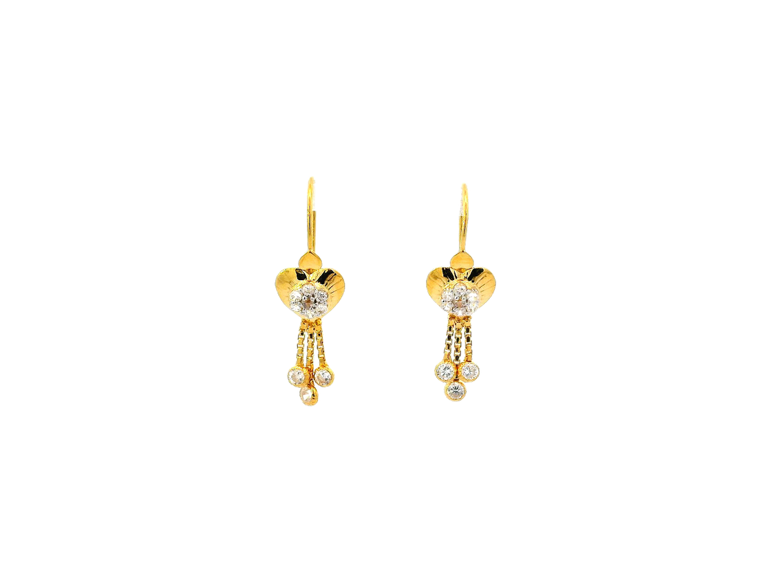 22k Gold Polished Yellow Finish Hanging Earrings with Cubic Zirconia