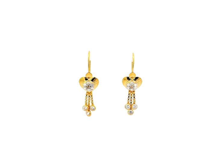 22k Gold Polished Yellow Finish Hanging Earrings with Cubic Zirconia