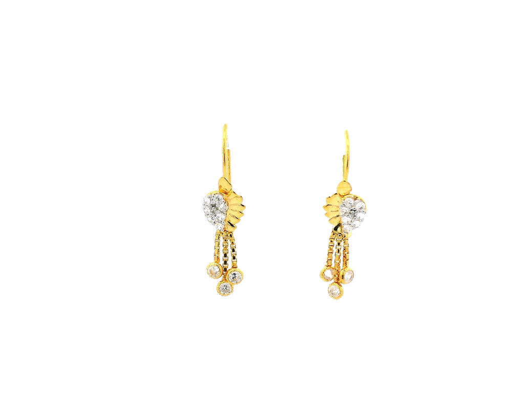 22k Gold Polished Yellow Finish Hanging Earrings with Cubic Zirconia