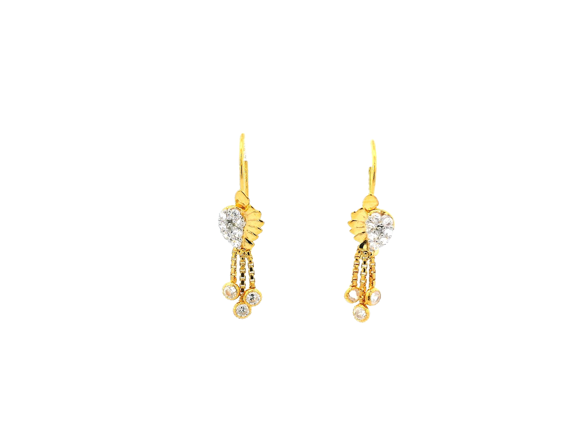 22k Gold Polished Yellow Finish Hanging Earrings with Cubic Zirconia