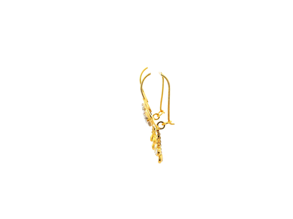 22k Gold Polished Yellow Finish Hanging Earrings with Cubic Zirconia