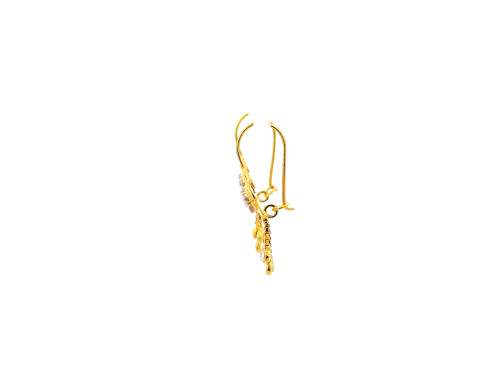 22k Gold Polished Yellow Finish Hanging Earrings with Cubic Zirconia