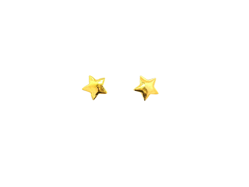 22k Gold Polished Yellow Finish Star-Shaped Stud Earrings with Cubic Zirconia