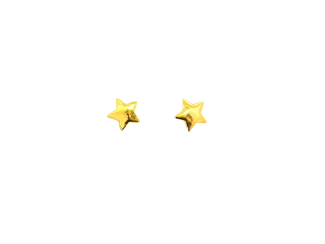 22k Gold Polished Yellow Finish Star-Shaped Stud Earrings with Cubic Zirconia