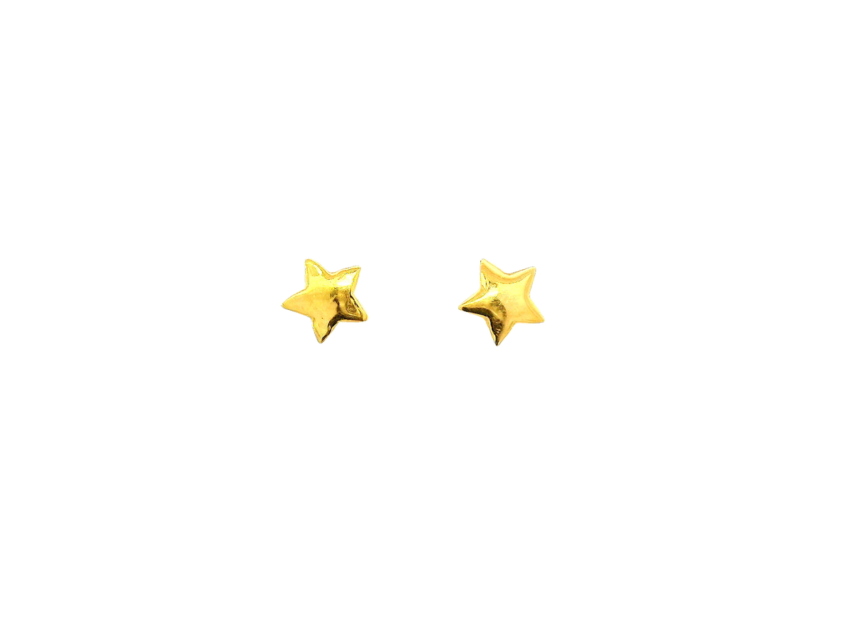 22k Gold Polished Yellow Finish Star-Shaped Stud Earrings with Cubic Zirconia