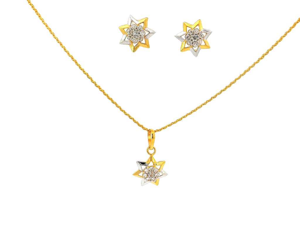 22k Gold Star Pendant and Earring Set with Cubic Zirconia