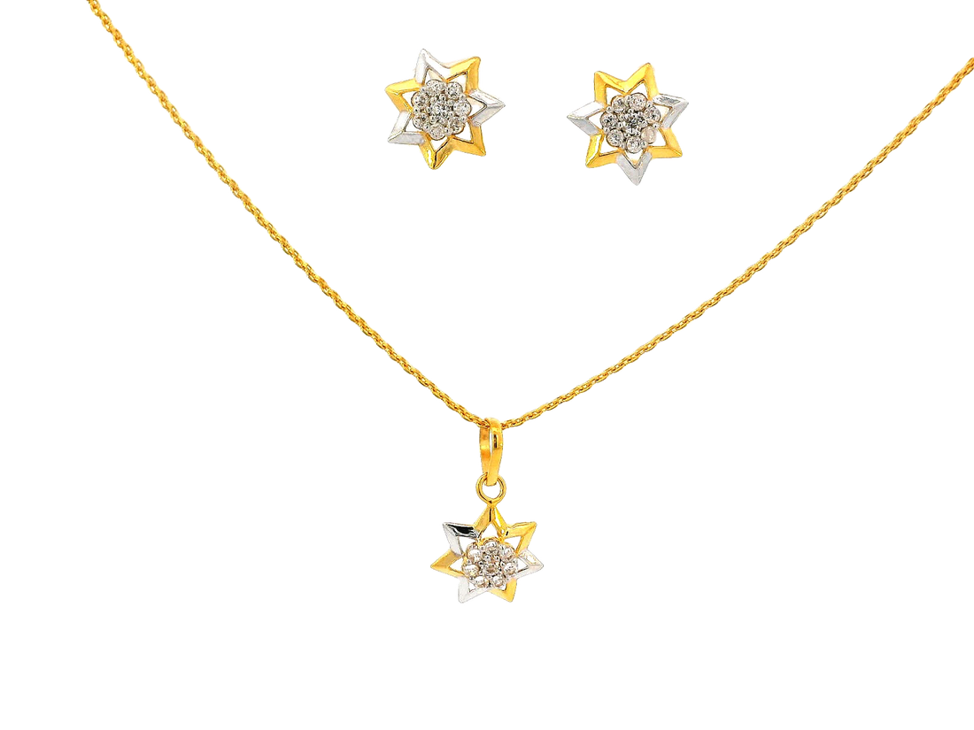 22k Gold Star Pendant and Earring Set with Cubic Zirconia