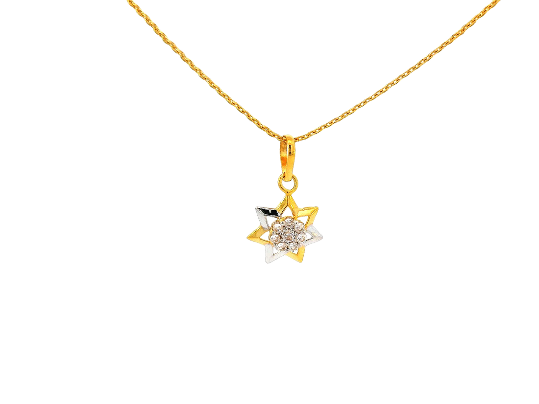 22k Gold Star Pendant and Earring Set with Cubic Zirconia
