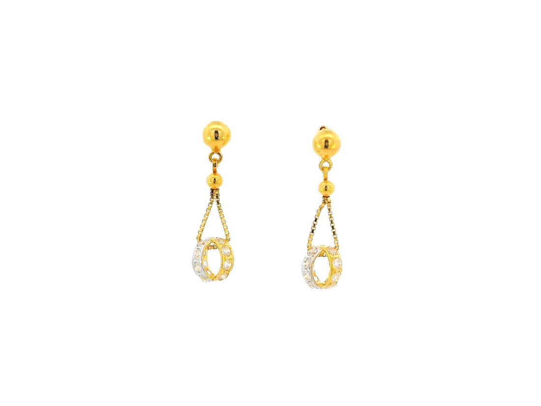22k Gold Teardrop Hanging Earrings with Zirconia Accents