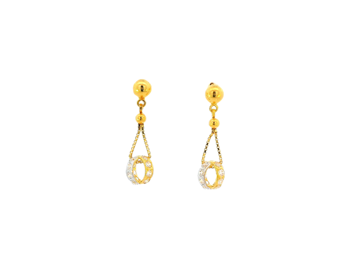 22k Gold Teardrop Hanging Earrings with Zirconia Accents