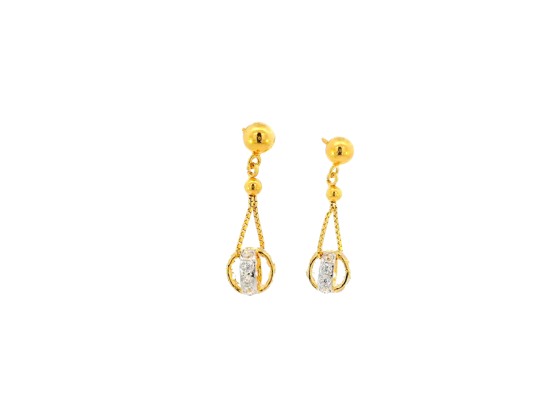 22k Gold Teardrop Hanging Earrings with Zirconia Accents