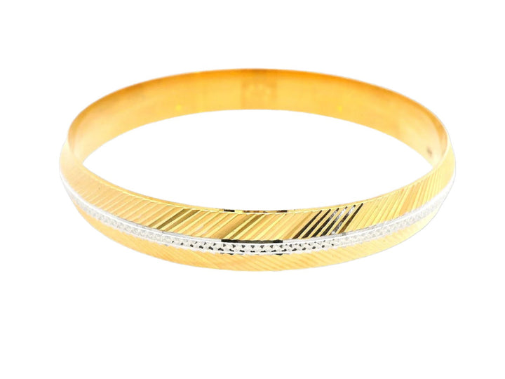 22k Gold Yellow Finish Bangle with Textured Dual-Tone Detailing