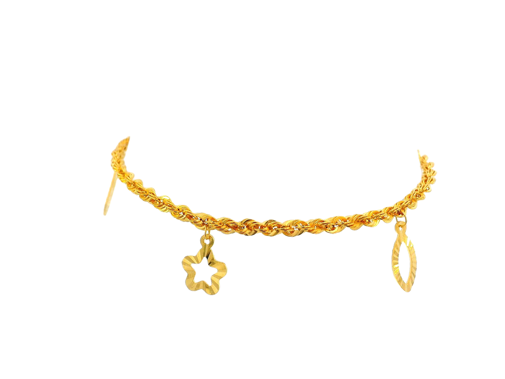 22k Gold Yellow Finish Charm Bracelet with Lobster Lock