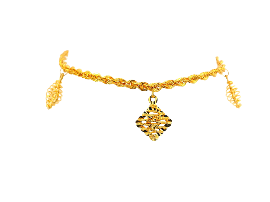 22k Gold Yellow Finish Charm Bracelet with Lobster Lock