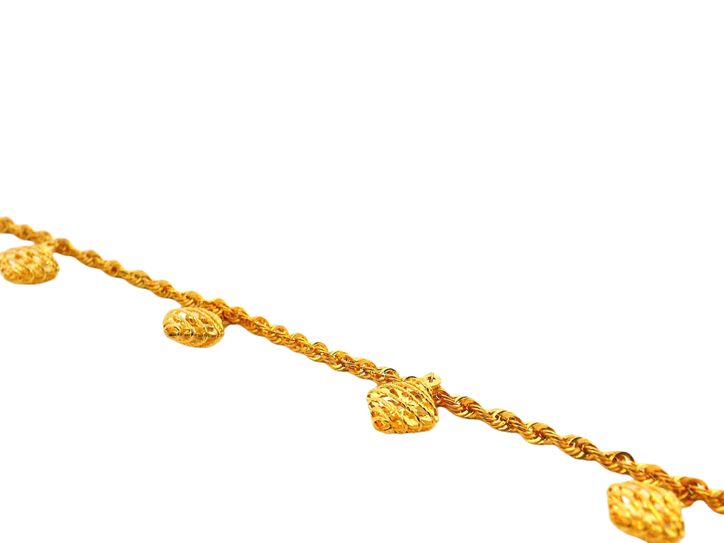 22k Gold Yellow Finish Charm Bracelet with Lobster Lock