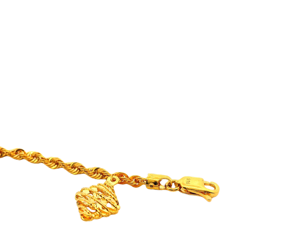 22k Gold Yellow Finish Charm Bracelet with Lobster Lock