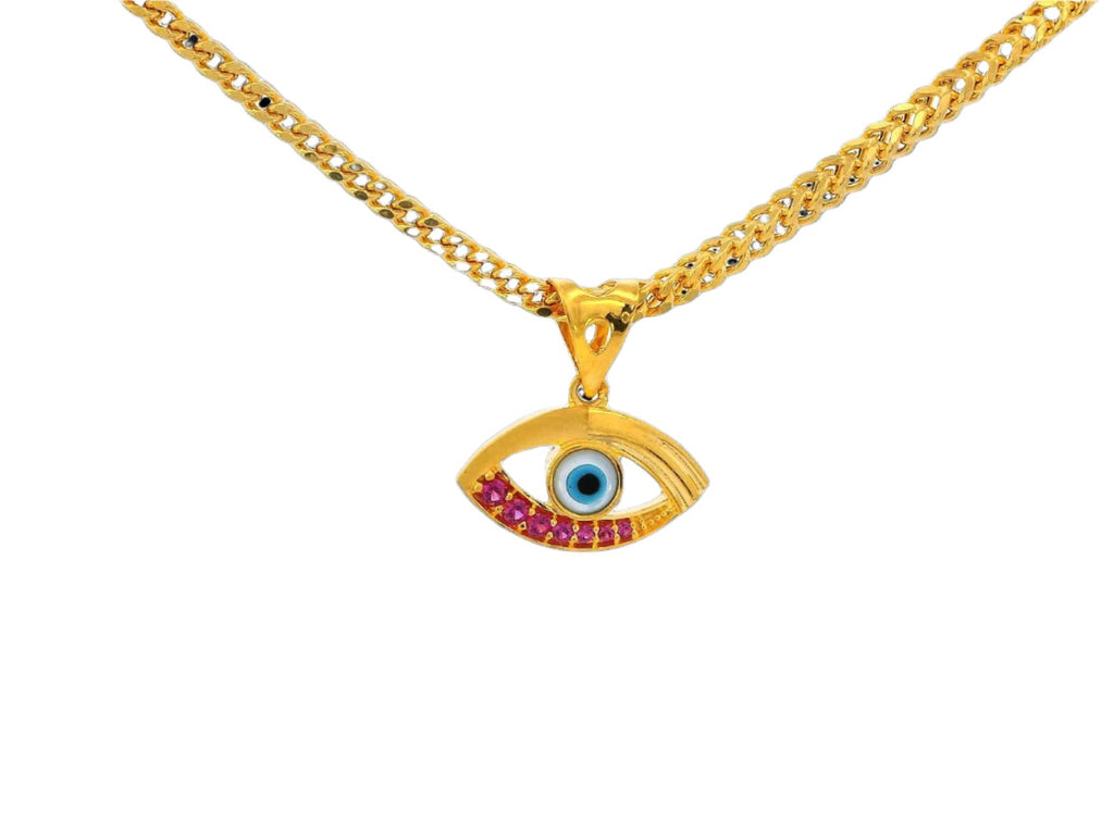 22k Yellow Gold Evil Eye Pendant with Cubic Zirconia Accents
