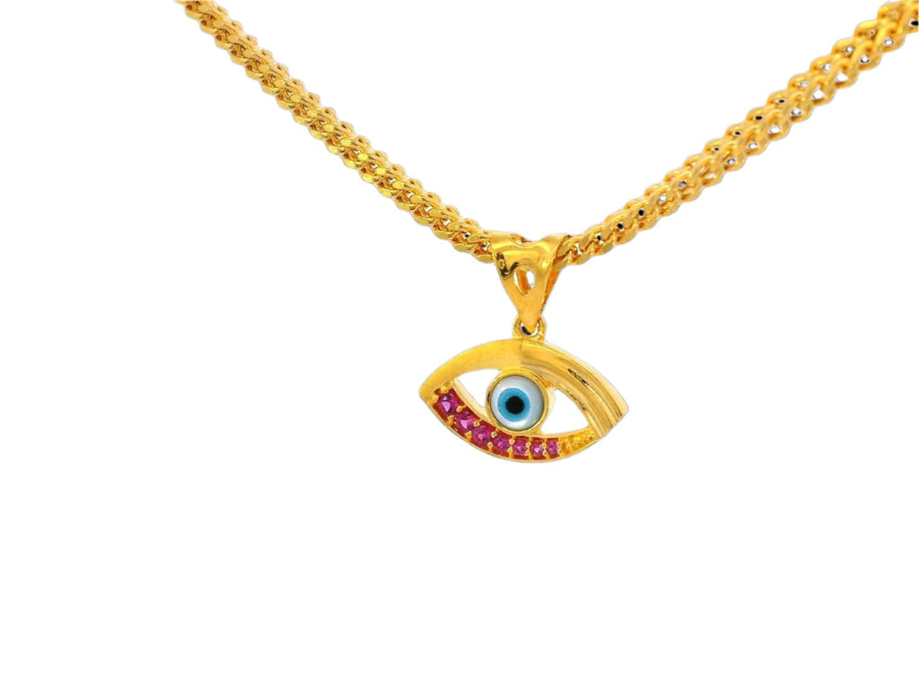 22k Yellow Gold Evil Eye Pendant with Cubic Zirconia Accents