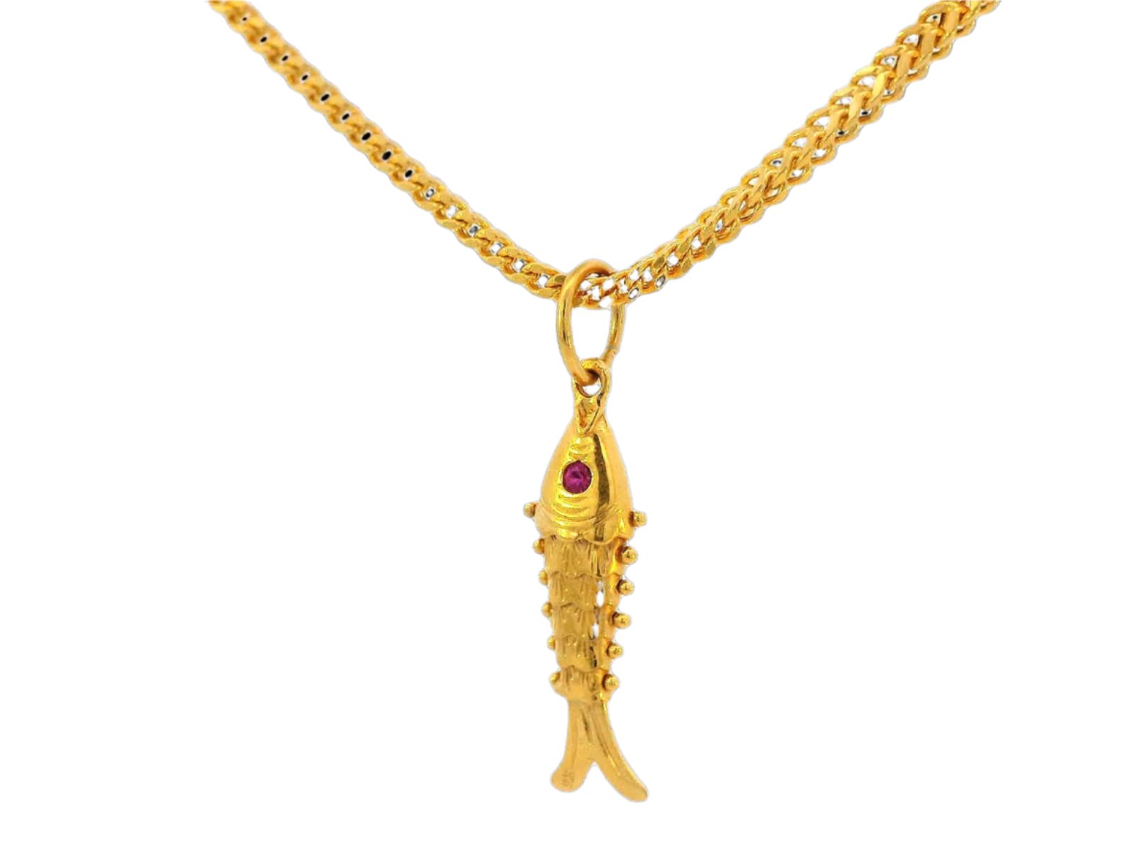 22k Yellow Gold Fish Pendant with Gemstone Accent