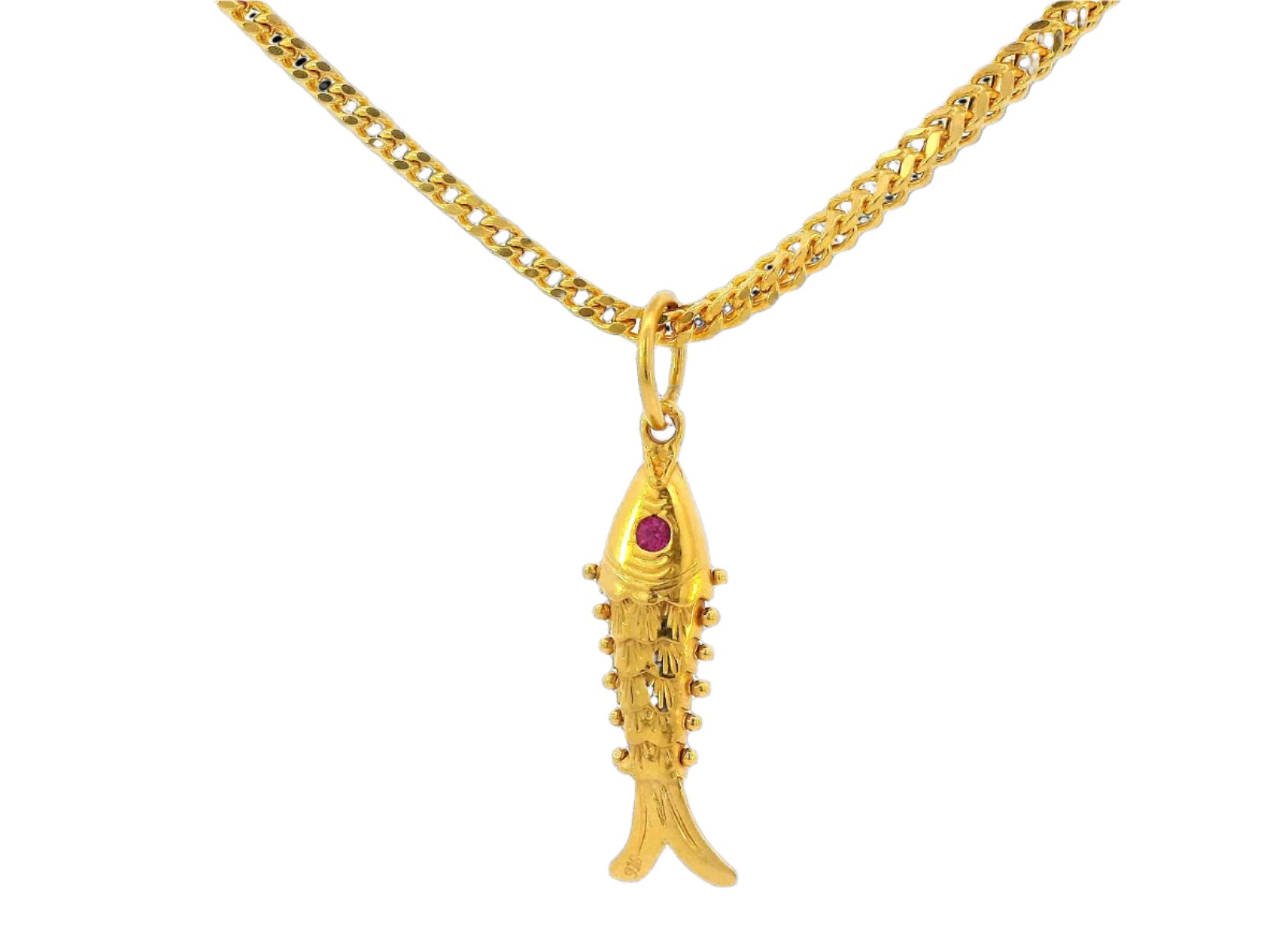 22k Yellow Gold Fish Pendant with Gemstone Accent