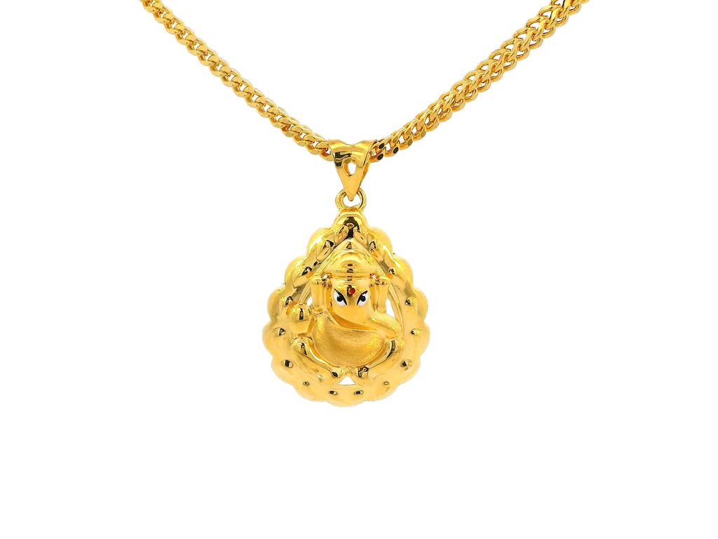 22k Yellow Gold Ganesh Pendant with Cubic Zirconia Accents