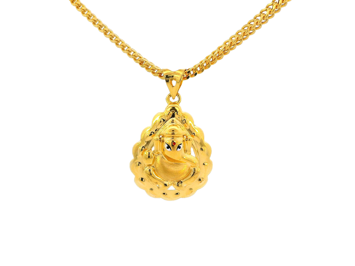 22k Yellow Gold Ganesh Pendant with Cubic Zirconia Accents